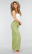Groene Linnenlook Wide Leg Stretch Pantalon met Hoge Taille en Plooien