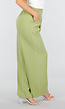 Groene Linnenlook Wide Leg Stretch Pantalon met Hoge Taille en Plooien