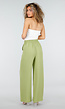 Groene Linnenlook Wide Leg Stretch Pantalon met Hoge Taille en Plooien