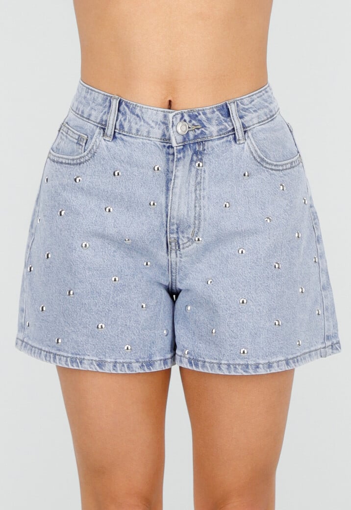 Lichtblauwe Denim Shorts met Studs en High Waist