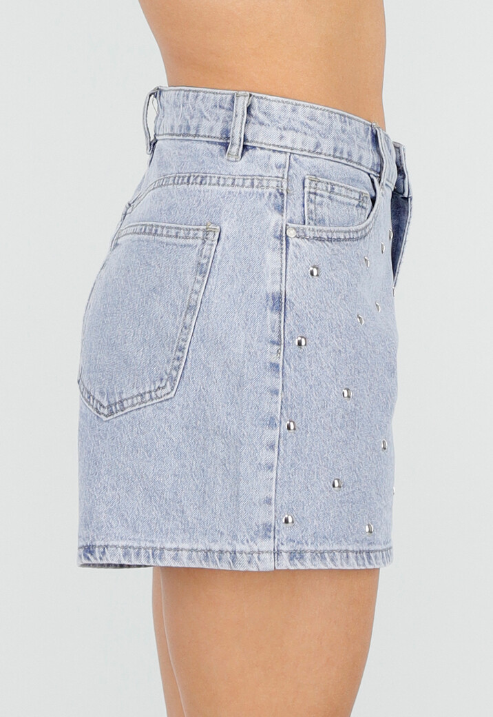 Lichtblauwe Denim Shorts met Studs en High Waist