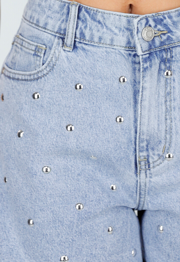 Lichtblauwe Denim Shorts met Studs en High Waist
