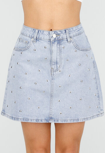 Lichtblauwe Denim Mini Rok met Studs
