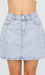 Lichtblauwe Denim Mini Rok met Studs en High Waist
