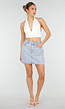 Lichtblauwe Denim Mini Rok met Studs en High Waist