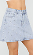 Lichtblauwe Denim Mini Rok met Studs en High Waist