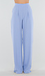Lichtblauwe Linnenlook Tall Wide Leg Pantalon met Hoge Taille en Plooien