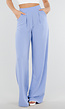 Lichtblauwe Linnenlook Tall Wide Leg Pantalon met Hoge Taille en Plooien