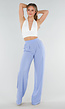 Lichtblauwe Linnenlook Tall Wide Leg Pantalon met Hoge Taille en Plooien