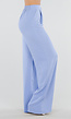 Lichtblauwe Linnenlook Tall Wide Leg Pantalon met Hoge Taille en Plooien
