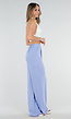 Lichtblauwe Linnenlook Tall Wide Leg Pantalon met Hoge Taille en Plooien