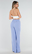 Lichtblauwe Linnenlook Tall Wide Leg Pantalon met Hoge Taille en Plooien