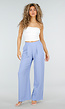 Lichtblauwe Linnenlook Wide Leg Pantalon met Hoge Taille en Plooien