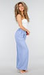 Lichtblauwe Linnenlook Wide Leg Pantalon met Hoge Taille en Plooien