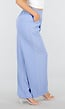 Lichtblauwe Linnenlook Wide Leg Pantalon met Hoge Taille en Plooien