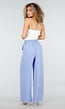 Lichtblauwe Linnenlook Wide Leg Pantalon met Hoge Taille en Plooien