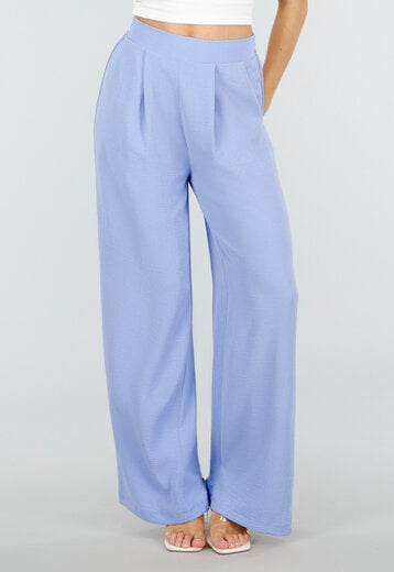 Petite Lichtblauwe Linnenlook Stretch Pantalon