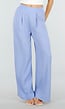Lichtblauwe Linnenlook Wide Leg Pantalon met Hoge Taille en Plooien