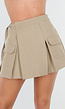 Beige Cargo Skort met Plooien en Onderbroekje