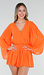 Oranje Playsuit met Lange Mouwen en V Hals