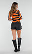 Oranje Mesh Top met Zebraprint en Lange Mouwen