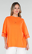 Oranje Oversized T-Shirt met Borduursel en Kanten Mouwen