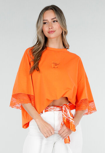 Oranje Oversized T-Shirt met Kant