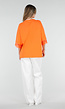 Oranje Oversized T-Shirt met Borduursel en Kanten Mouwen