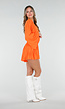 Oranje Playsuit met Lange Mouwen, V Hals en Geplooide Onderkant