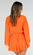 Oranje Playsuit met Lange Mouwen, V Hals en Geplooide Onderkant