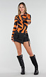 Oranje Mesh Top met Zebraprint en Lange Mouwen
