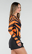 Oranje Mesh Top met Zebraprint en Lange Mouwen