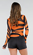 Oranje Mesh Top met Zebraprint en Lange Mouwen