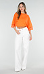 Oranje Oversized T-Shirt met Borduursel en Kanten Mouwen