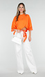 Oranje Oversized T-Shirt met Borduursel en Kanten Mouwen