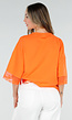 Oranje Oversized T-Shirt met Borduursel en Kanten Mouwen
