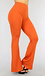 Tall Oranje Flared Broek met Hoge Taille van Stretch Stof