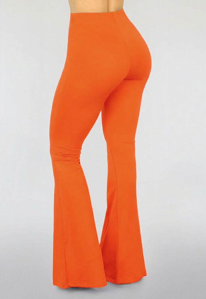 Tall Oranje Flared Broek met Hoge Taille van Stretch Stof