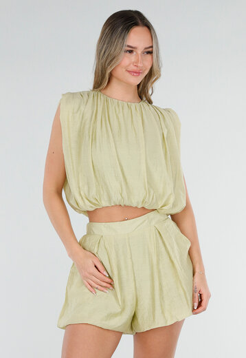 Groene Set met Bubble Hem Top en Broekje