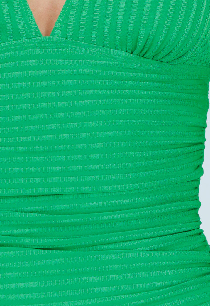 Groen Triangel Halter Badpak met Ribstructuur en Diepe V-Hals