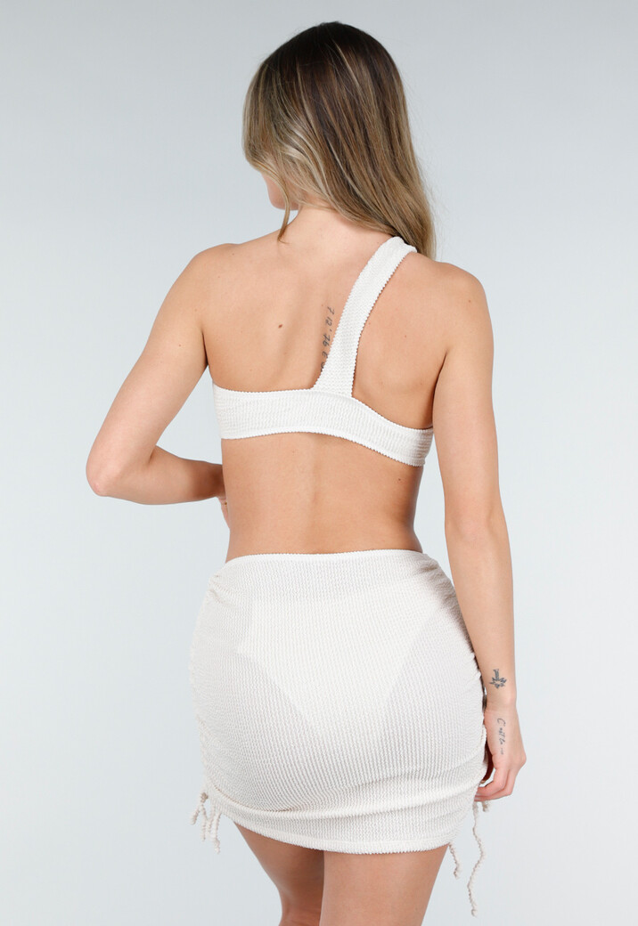 Crème Driedelige Bikini Set met Verstelbaar Rokje