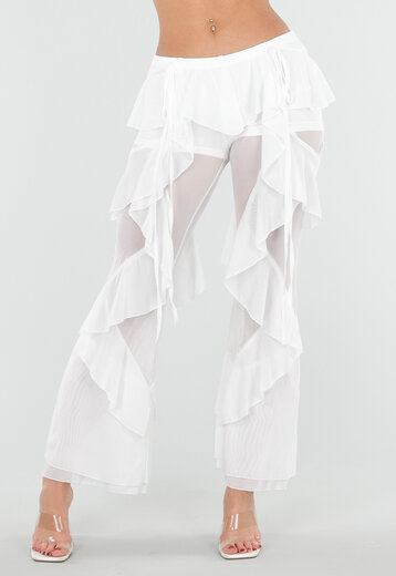 Witte See Through Broek met Ruffles