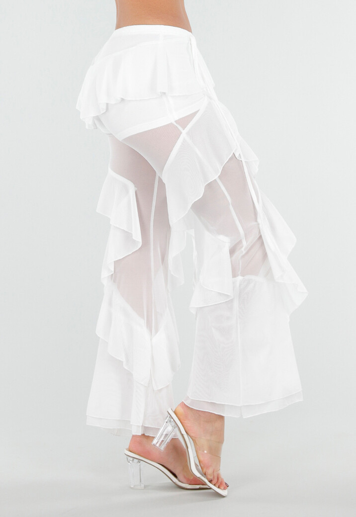 Witte Doorschijnende Broek met Stretch Ruffles en Voering