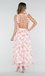 Witte Maxi Jurk met Roze Bloemenprint en Ruches