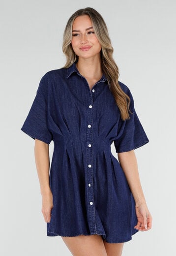 Donkerblauwe Denim Blouse Jurk