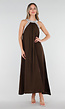 Bruine Maxi Halter Jurk met Witte Rand
