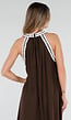 Bruine Maxi Halter Jurk met Witte Rand
