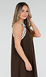 Bruine Maxi Halter Jurk met Witte Rand