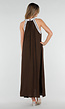 Bruine Maxi Halter Jurk met Witte Rand