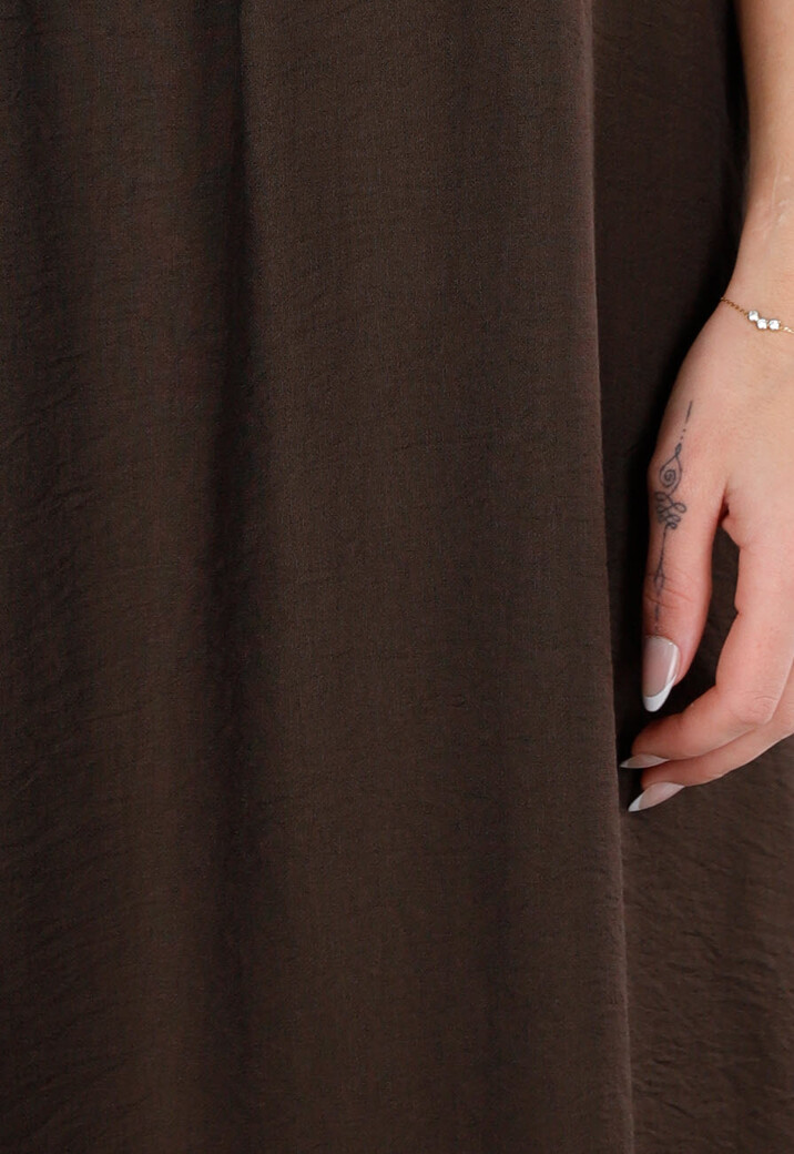 Bruine Maxi Halter Jurk met Witte Rand